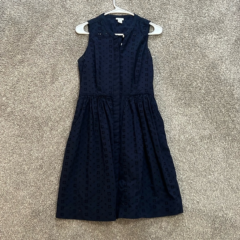J Crew Cotton Preppy Navy Eyelet Sundress GUC size S